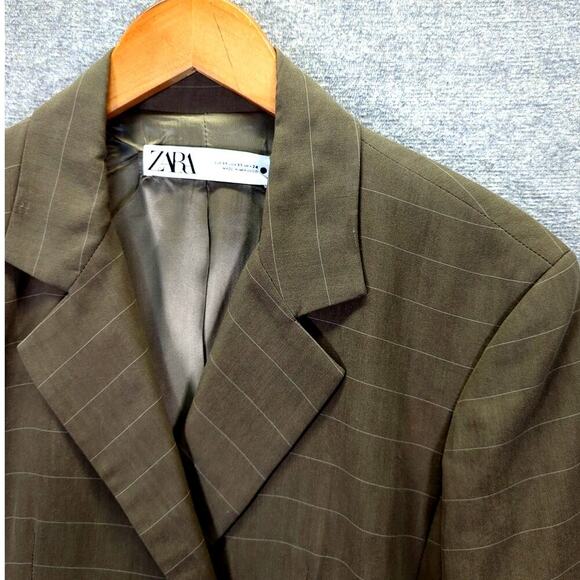 Zara Limited Edition Pinstripe Tie Back Blazer Dress Brown Size XS - Picture 3 of 14